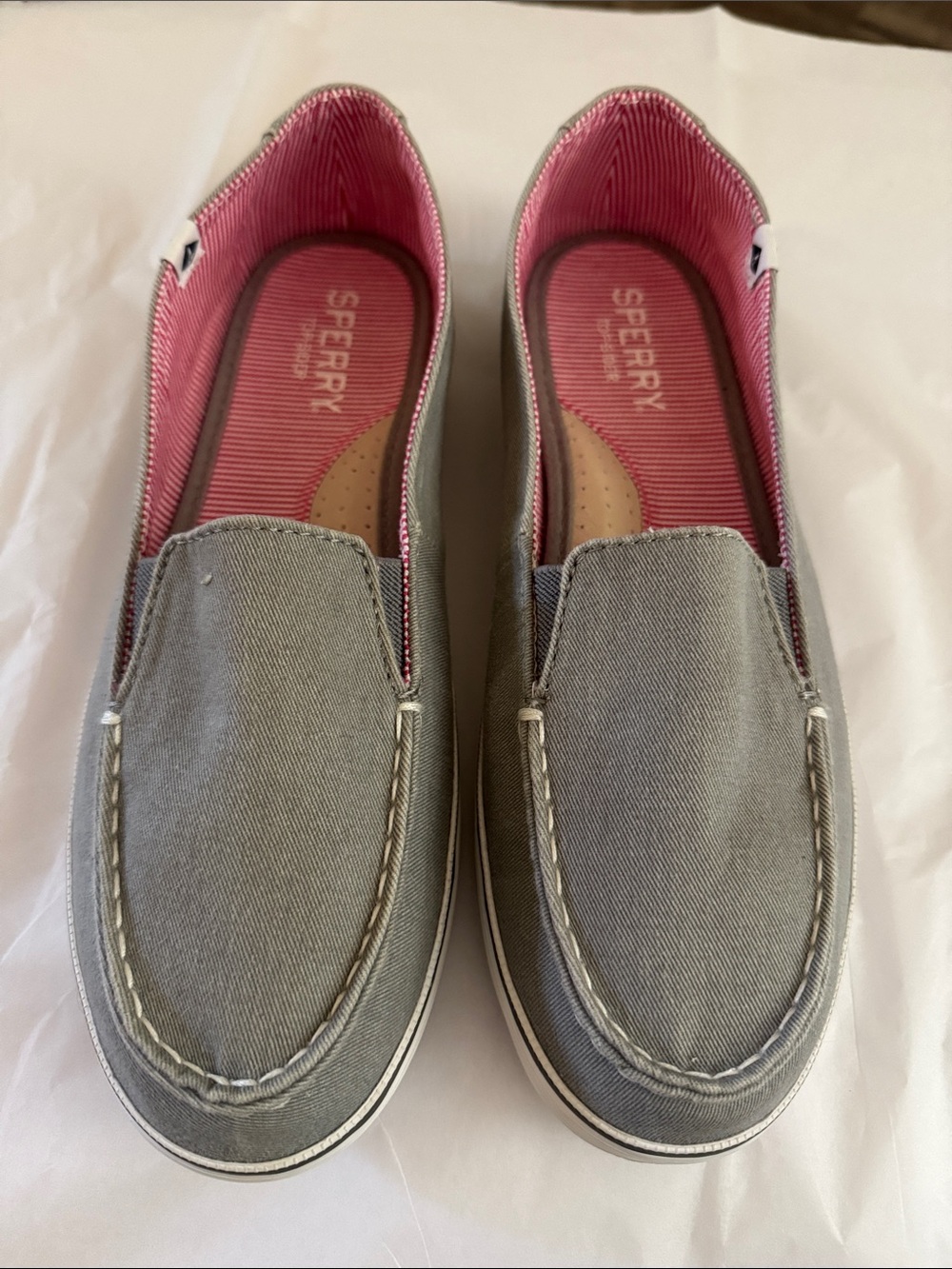 Like New, Sperry gray canvas boat shoes . Size 9.5.